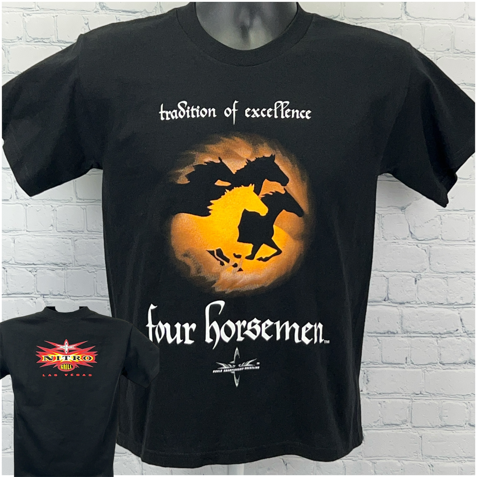 Vintage The Four Horsemen Wcw Nwo T Shirt Nitro Grill Las Vegas Black S Small